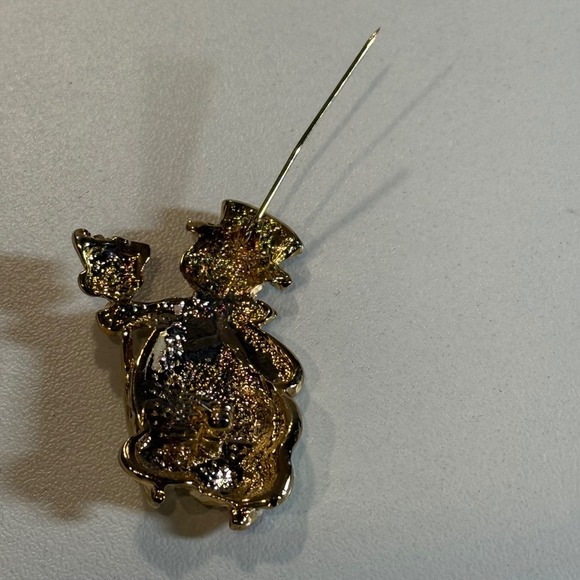 Vintage Snowman Brooch Pin Sparkly Enamel Top Hat Holiday Winter Festive Jewelry - Picture 2 of 3